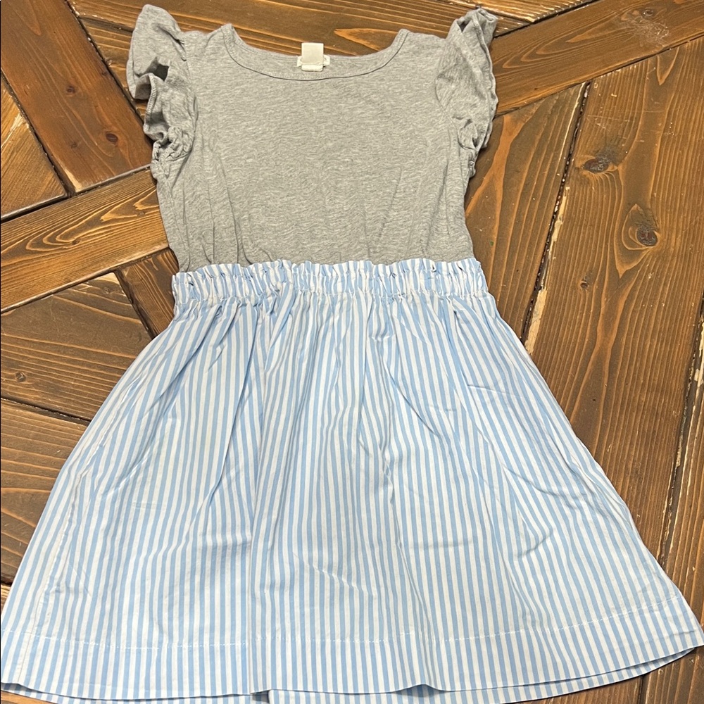 Crewcuts Gray Top with Blue Striped Skirt Kids Dress